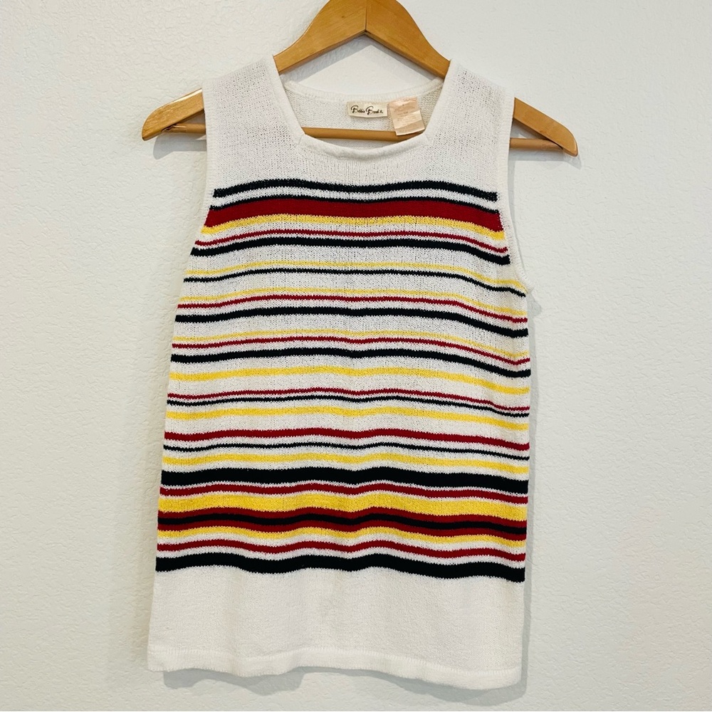 Bobbie Brooks White sweater tank top with red, yellow, and black stripes • Small